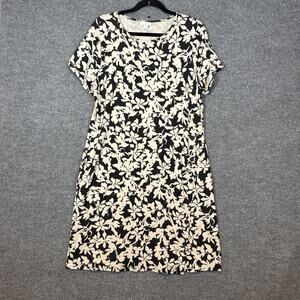 J.Jill Dress Womens Medium Beige Floral Midi Pockets Stretch Casual Short Sleeve